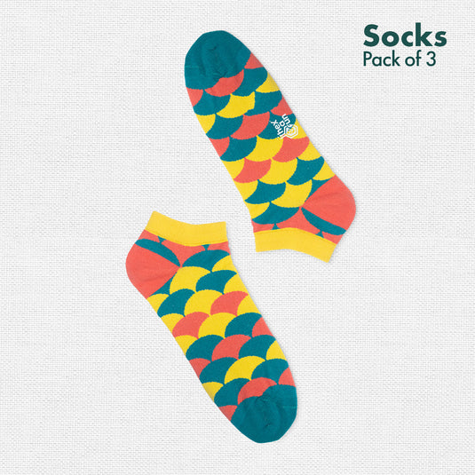 Geometri-fication Series 2! Unisex Socks, 100% Organic Cotton, Ankle Length, Pack of 3