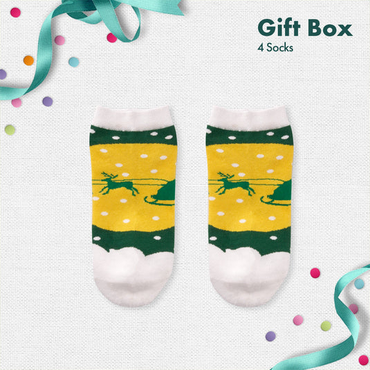 HO! HO! Merry Sox-mas! Unisex Ankle Length Socks, 100% Organic Cotton, Gift Box of 4