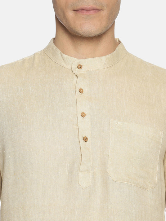 Men Light Brown Hemp Short Kurta