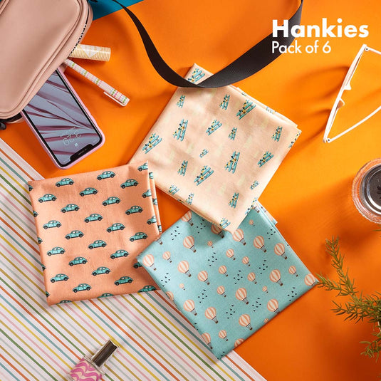 Travelicious! + Now You Sea Me! Unisex Hankies, 100% Organic Cotton, Pack of 6