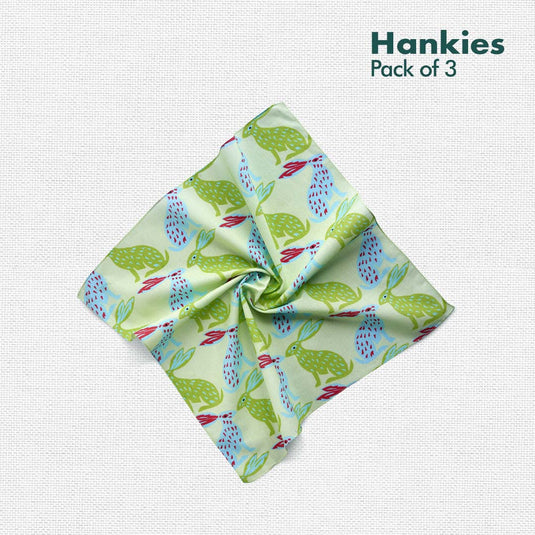 F&F! Flora & Fauna! Unisex Hankies, 100% Organic Cotton, Pack of 3