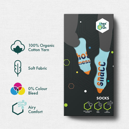 Snacc & Hotmess! Unisex Socks, 100% Organic Cotton, Crew Length, Pack of 1