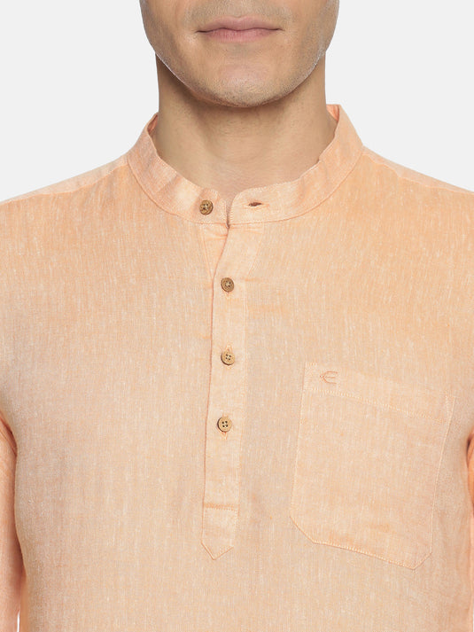 Men Neon Saffron Hemp Short Kurta