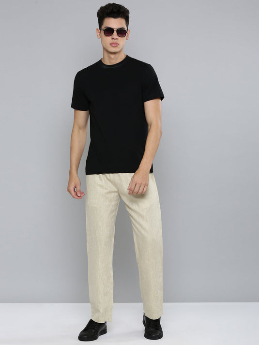 Men Hemp Beige Broad Bottom Comfort Pant