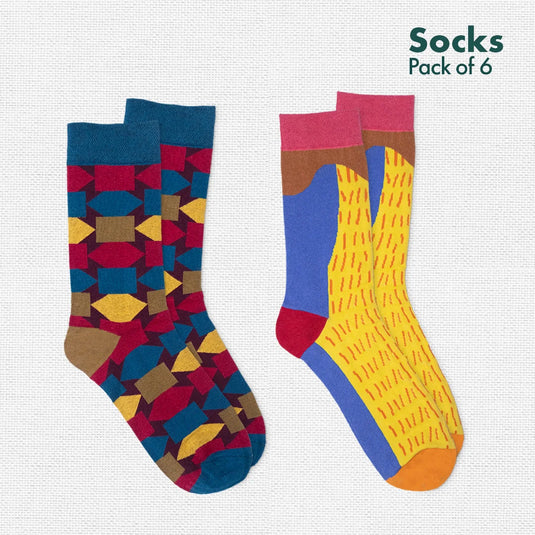 Geometri-fication Series 1! + Series 2! Unisex Socks, 100% Organic Cotton, Crew Length, Pack of 6