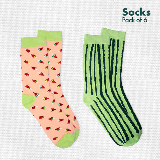 Foodgasm Series 1! + Series 2! Unisex Socks, 100% Organic Cotton, Crew Length, Pack of 6