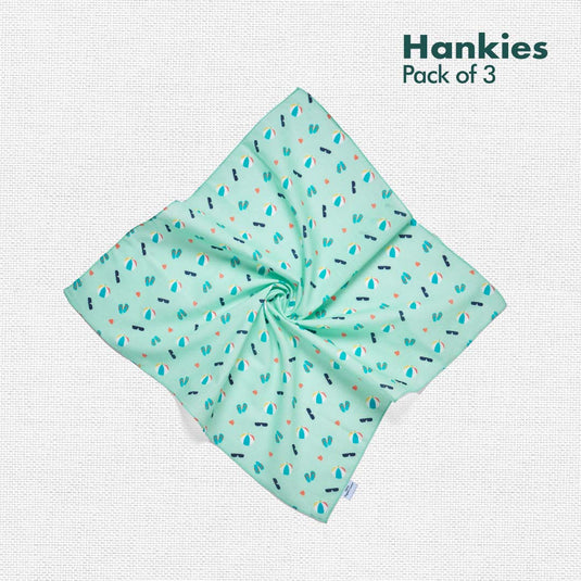 Beach Please! Unisex Hankies, 100% Organic Cotton, Pack of 3