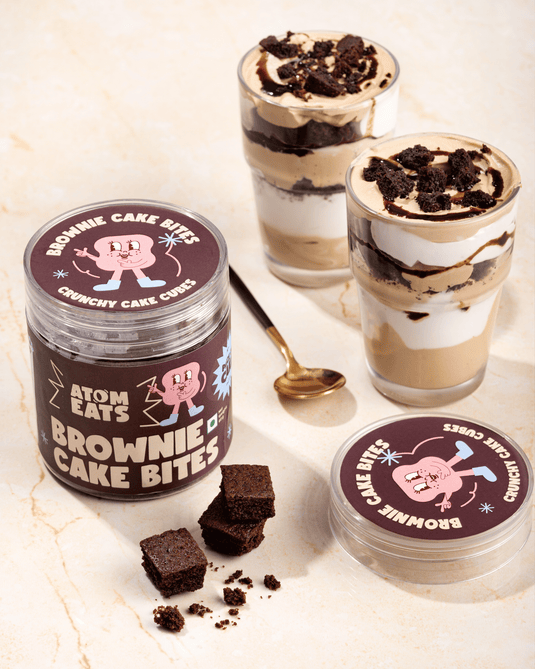 Atom Eats | Brownie Cake Bites, Pack of 2, Crunchy Brownie Cubes with Almonds and Cashews, 60 g each