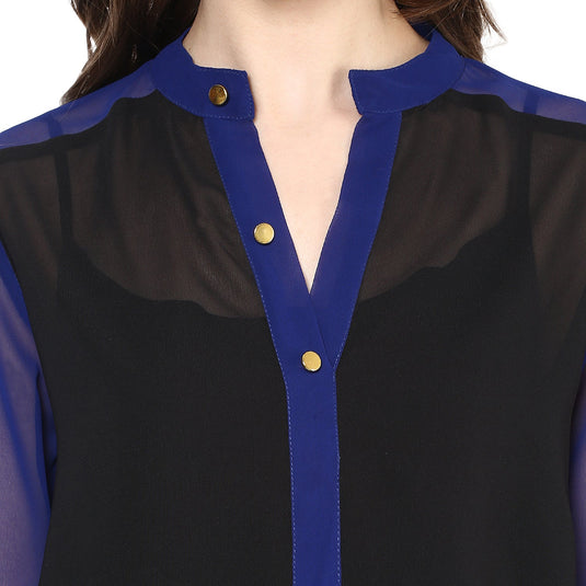 Buttoned Color-Block Top