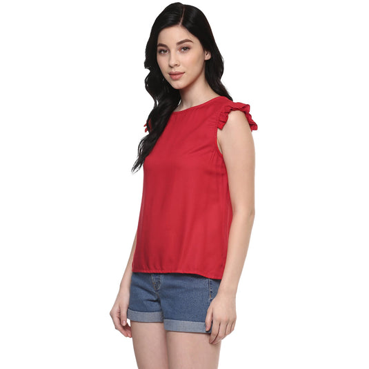 Solid Sleeve Pleat Top