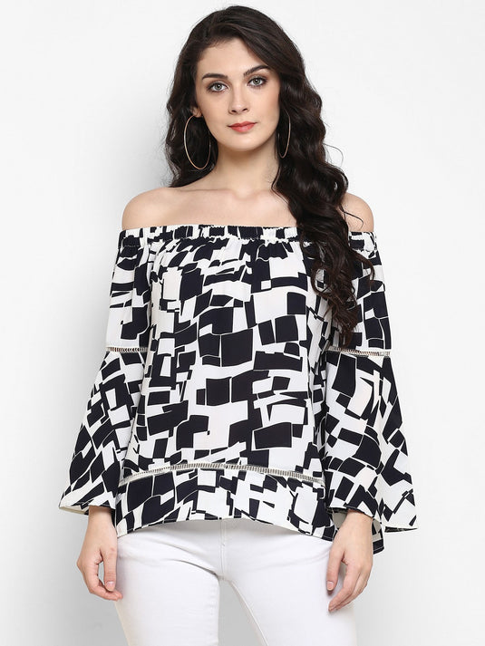 Abstract Print Off-Shoulder Top