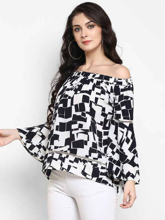 Abstract Print Off-Shoulder Top