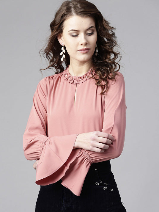 Ruffled Pearl Embellished Collar Top