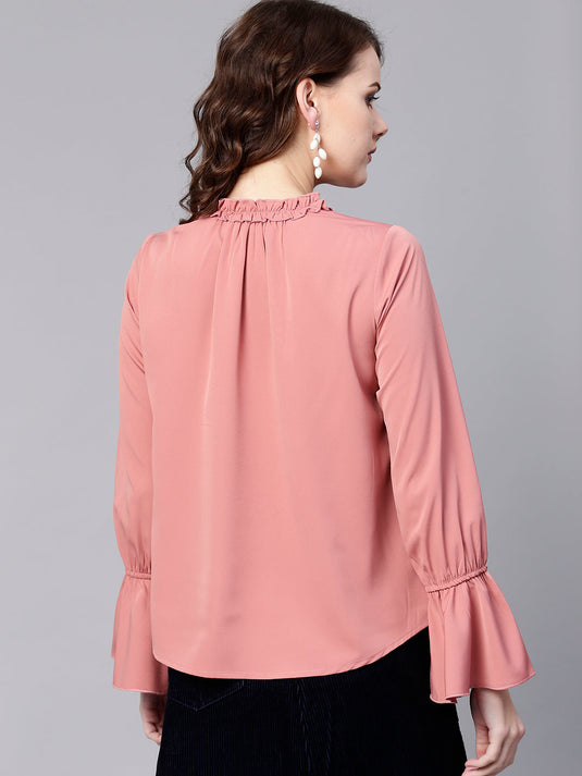 Ruffled Pearl Embellished Collar Top