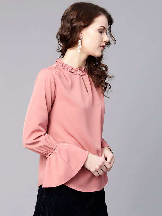 Ruffled Pearl Embellished Collar Top