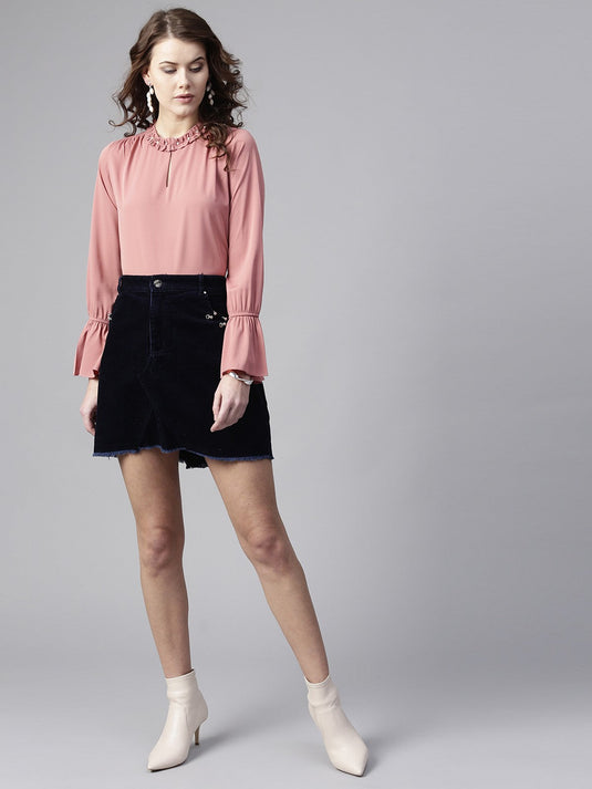 Ruffled Pearl Embellished Collar Top