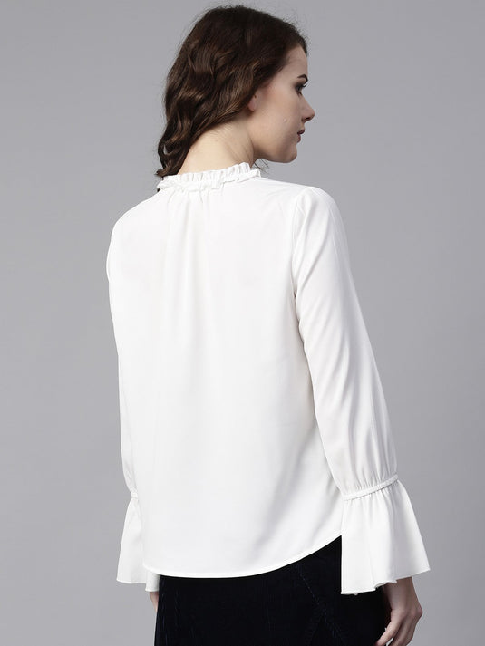 Ruffled Pearl Embellished Collar Top