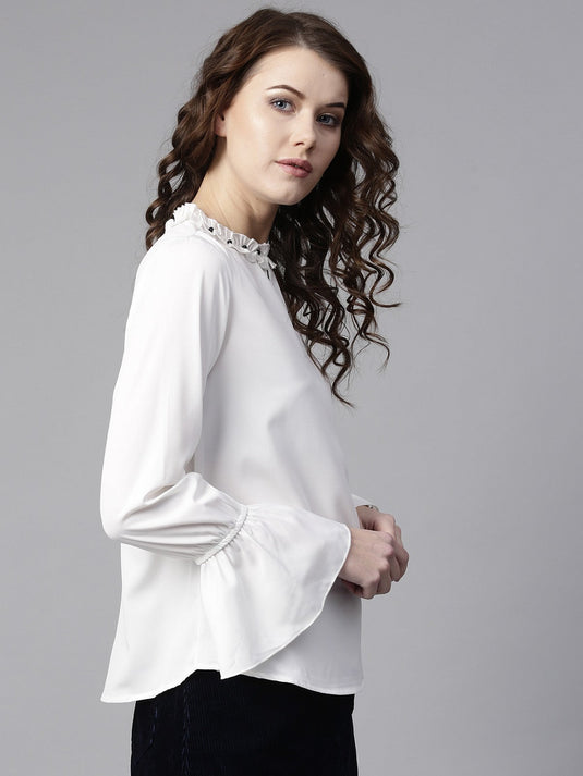 Ruffled Pearl Embellished Collar Top