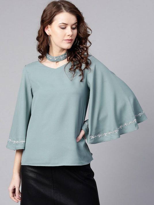 Embroidered Choker Neck Top