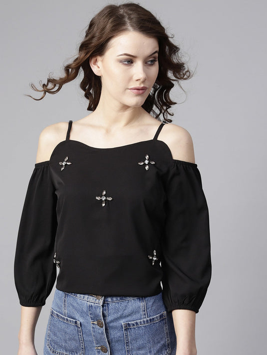 Embellished Cold-Shoulder Party Top