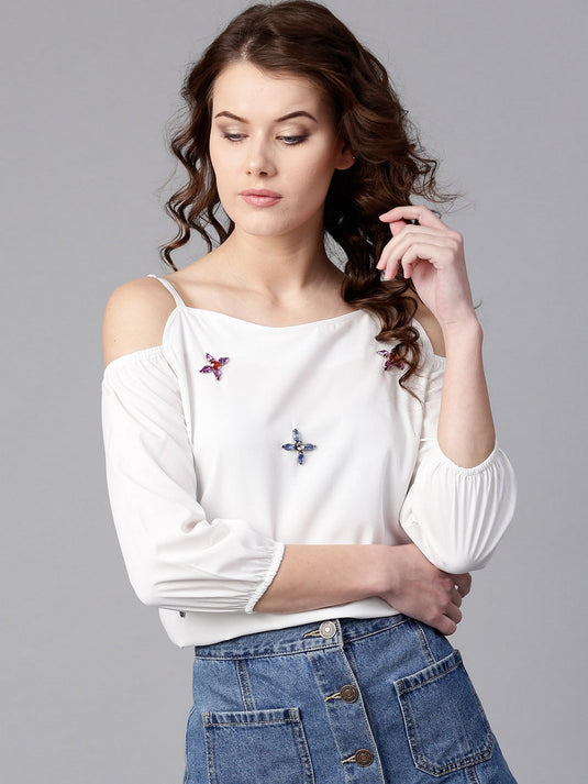 Embellished Cold-Shoulder Party Top