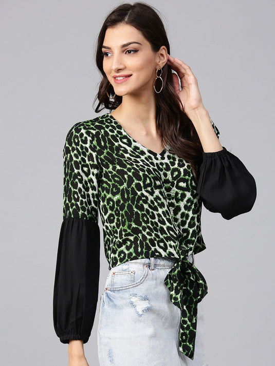 Green Animal Print Crop Top