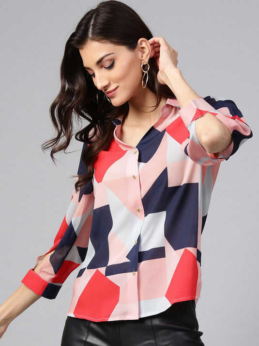 Peach Pattern Clash Shirt Top