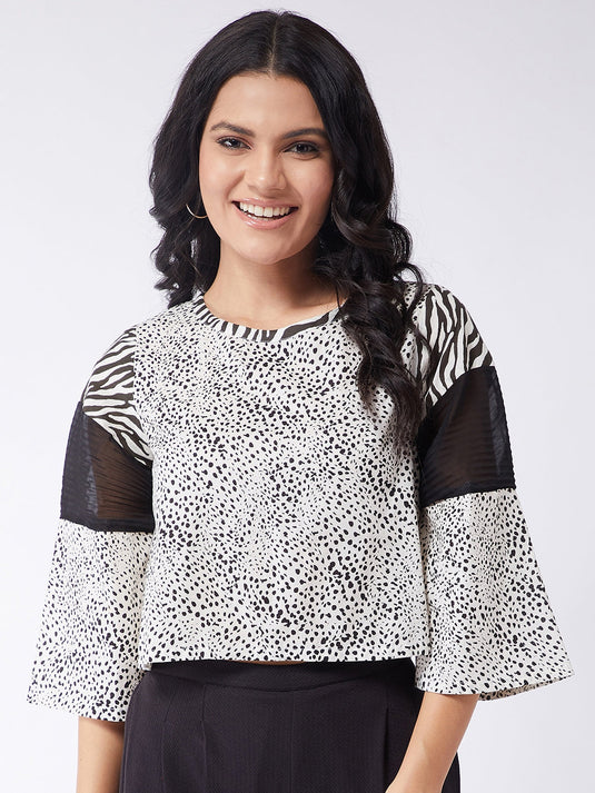 Jungle Safari Printed Crop Top With Pleated Sleeve Yoke