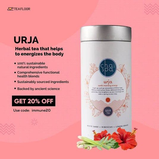 ChaiSpa NABL Certified URJA Energising Morning Hibiscus, White Sage, Lemon Grass and Other Herbal Ingredients Blended with Finest Green Tea Leaves Dust-Free Green Tea (20x3 gm) -20 Pyramid Bags