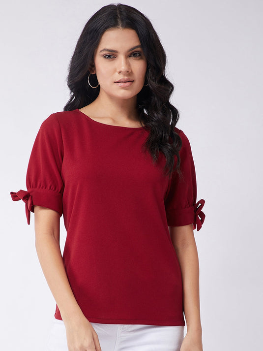 Solid Top With Tie-Up Sleeves