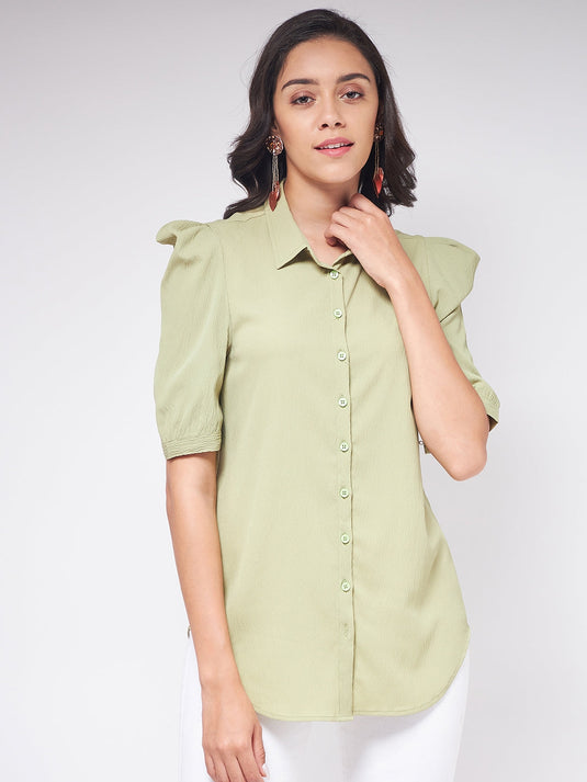 Flaunt Yourself In Solid Pleated Sleeves Shirt