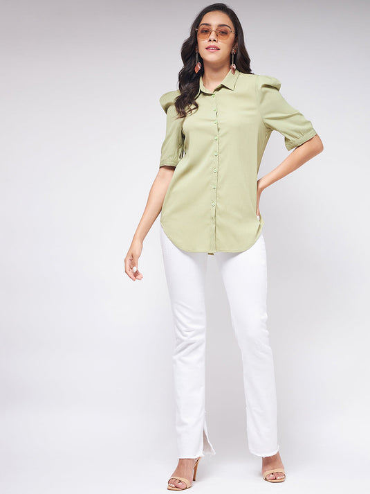 Flaunt Yourself In Solid Pleated Sleeves Shirt