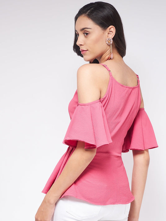 Flaunt Yourself In Solid Overlap Cold-Shoulder Top