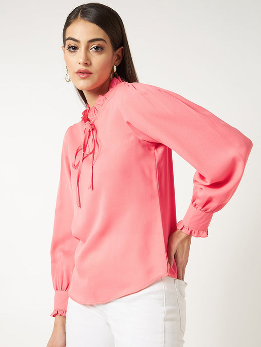 Solid Neck Ruffle Top