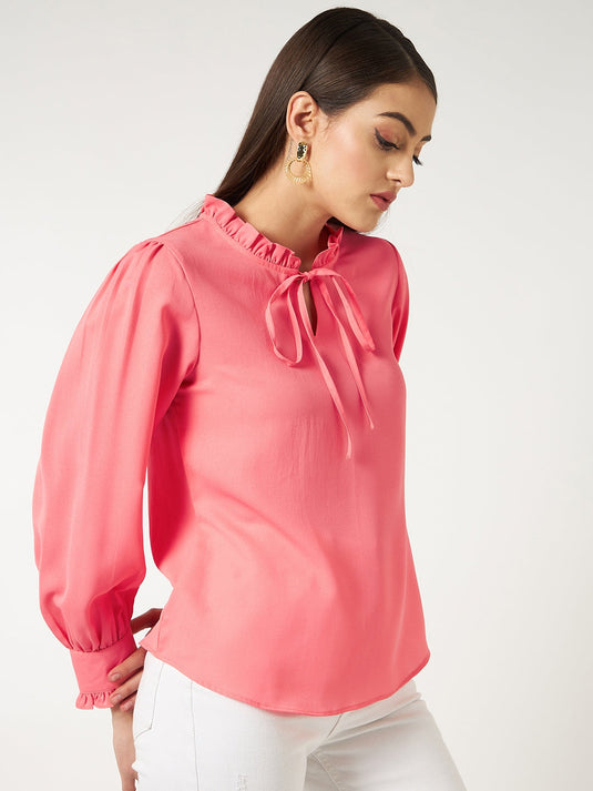 Solid Neck Ruffle Top