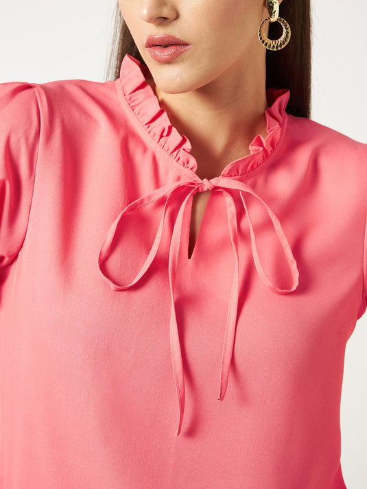 Solid Neck Ruffle Top