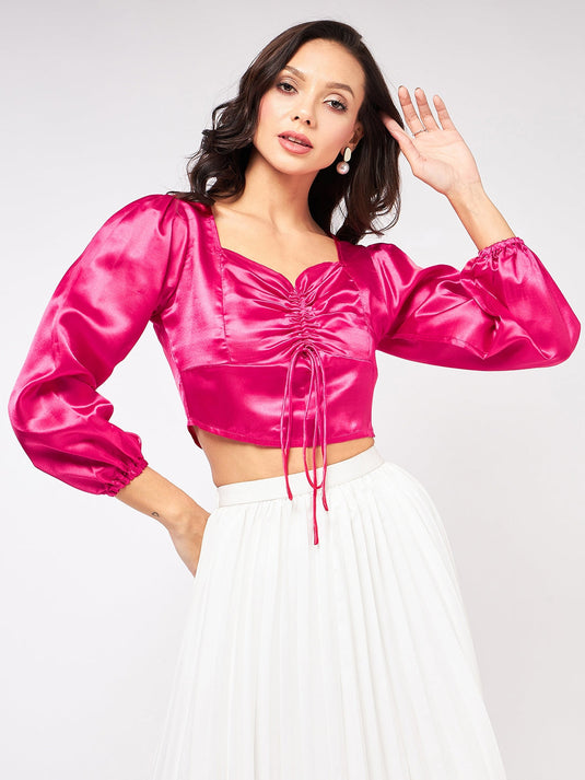 Solid Satin Sweatheart Neck Top