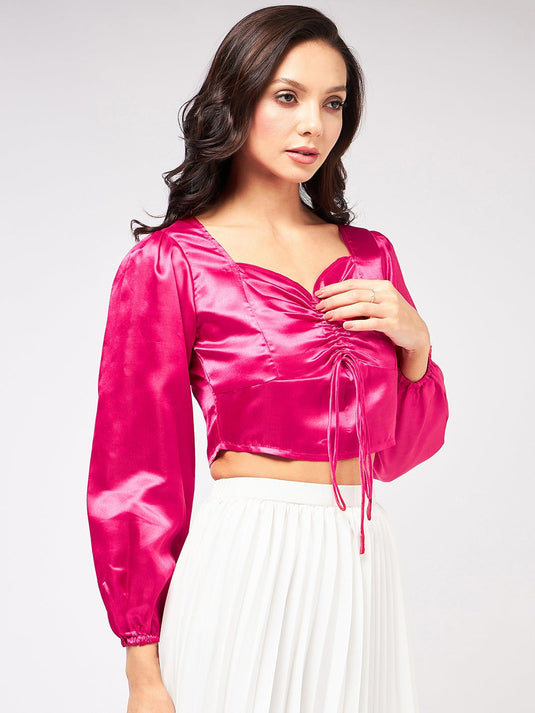 Solid Satin Sweatheart Neck Top