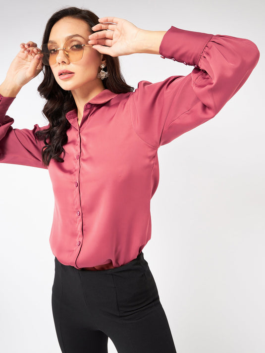 Satin Elegant Puff Sleeves Shirt Top