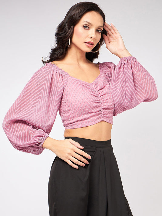 Self Design Crop Top With Baggy Sleeves