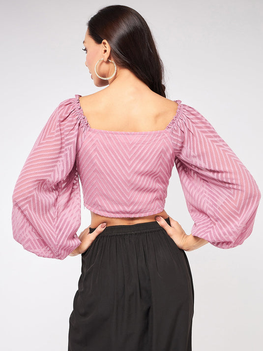 Self Design Crop Top With Baggy Sleeves