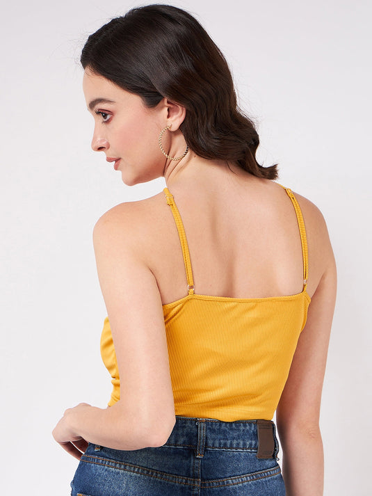 Solid Halter Neck Rib Crop Top