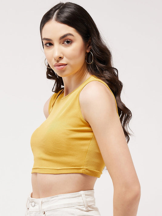 Solid Shoulder Cut-Out Rib Crop Top