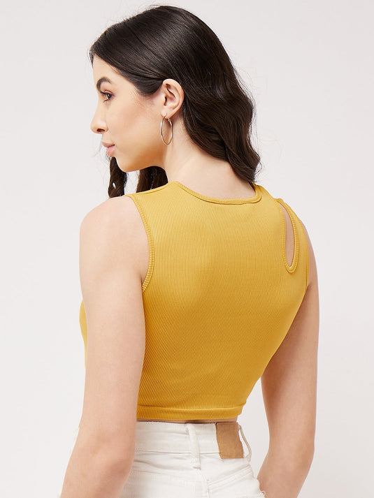 Solid Shoulder Cut-Out Rib Crop Top