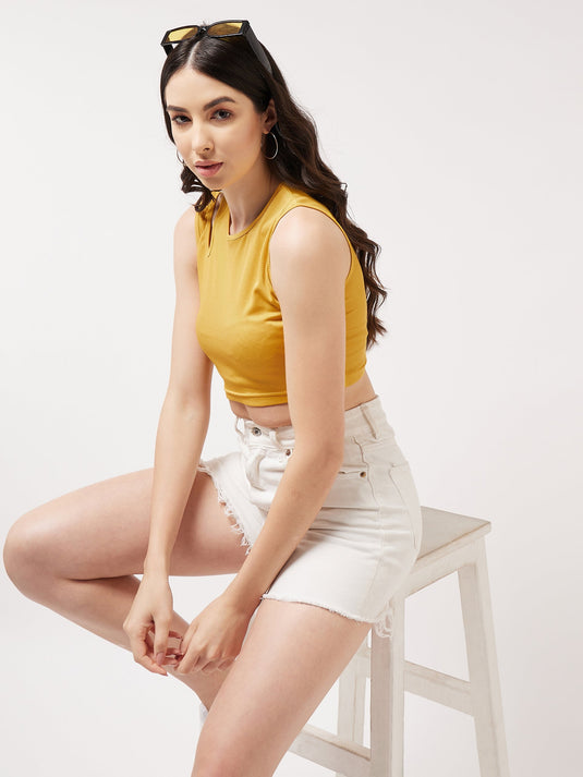 Solid Shoulder Cut-Out Rib Crop Top