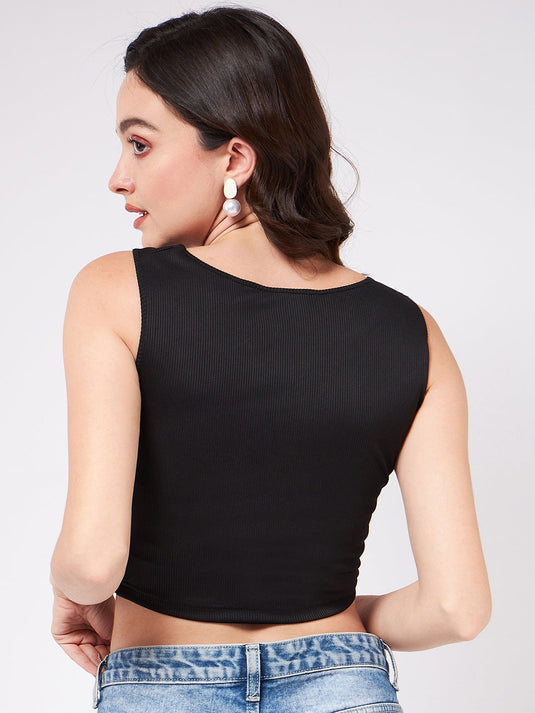 Solid Asymmetric Cut-Out Rib Crop Top