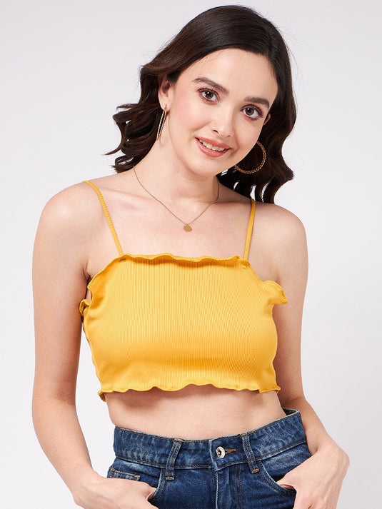 Solid Strappy Basic Rib Crop Top