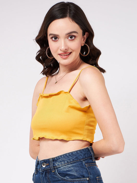 Solid Strappy Basic Rib Crop Top