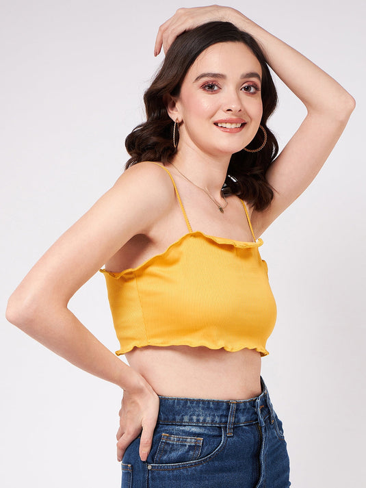 Solid Strappy Basic Rib Crop Top