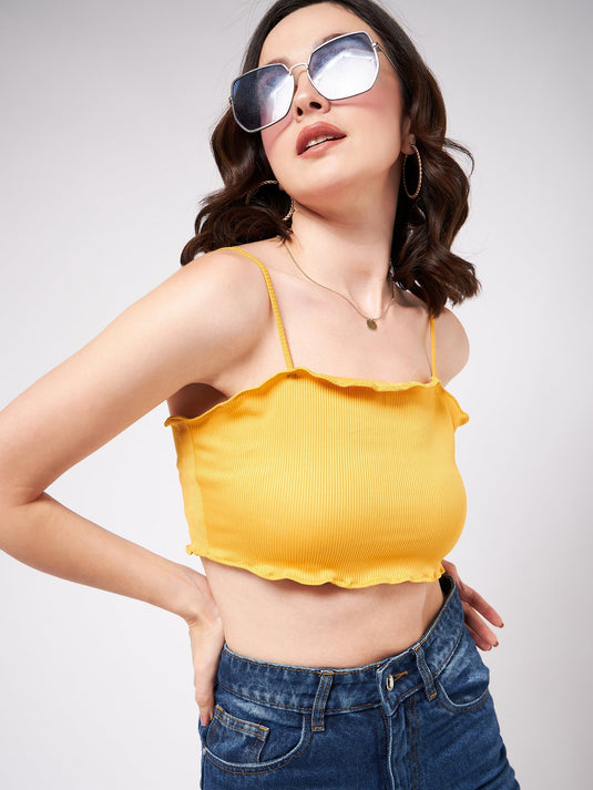 Solid Strappy Basic Rib Crop Top